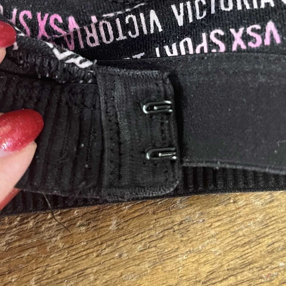 Victoria's Secret VSX Sports Bra 32B Black Pink Logo Athletic Racerback Workout - Picture 12 of 14
